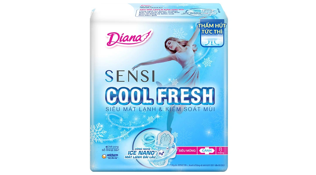 Băng vệ sinh Diana Cool Fresh siêu mỏng cánh gói 8 miếng - 1
