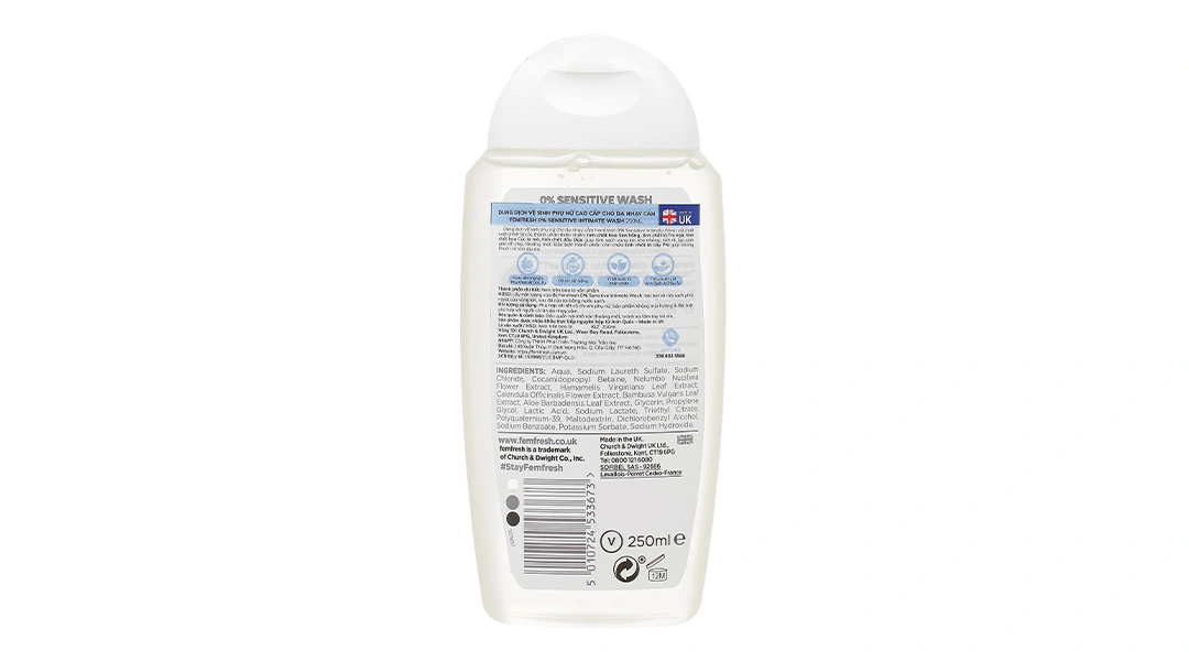 Dung dịch vệ sinh phụ nữ Femfresh 0% Sensitive Wash làm sạch cho da nhạy cảm chai 250ml - 1