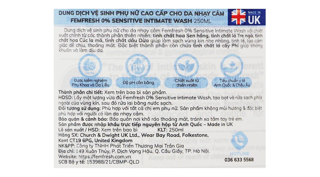 Dung dịch vệ sinh phụ nữ Femfresh 0% Sensitive Wash làm sạch cho da nhạy cảm chai 250ml - 2