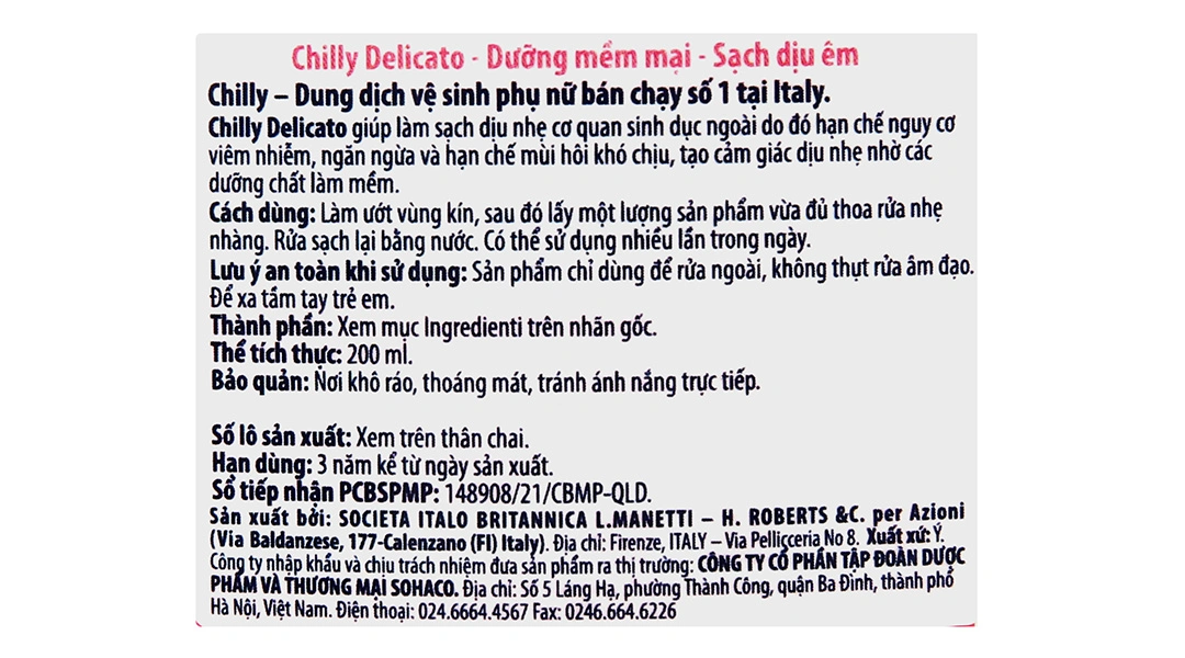 Dung dịch vệ sinh phụ nữ Chilly Delicato dưỡng mềm mại, sạch dịu êm chai 200ml - 3