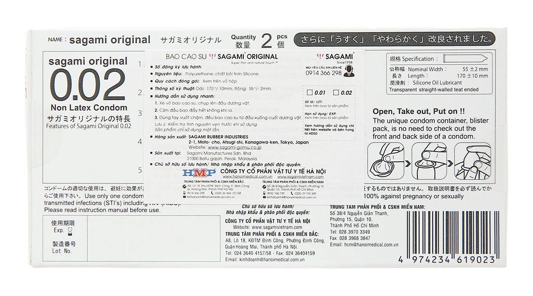 Bao cao su Sagami Original siêu mỏng 0.02 55mm hộp 2 cái - 2