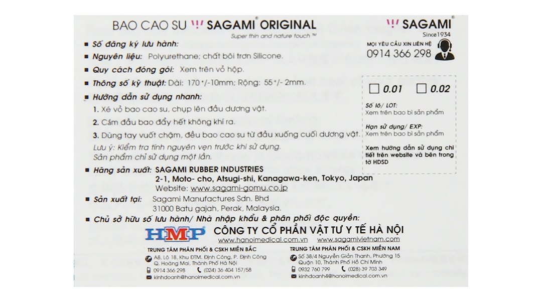 Bao cao su Sagami Original siêu mỏng 0.02 55mm hộp 2 cái - 3