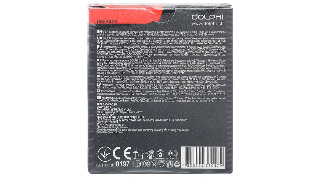 Bao cao su Dolphi 3 in 1 vân gai 52mm hộp 3 cái - 1
