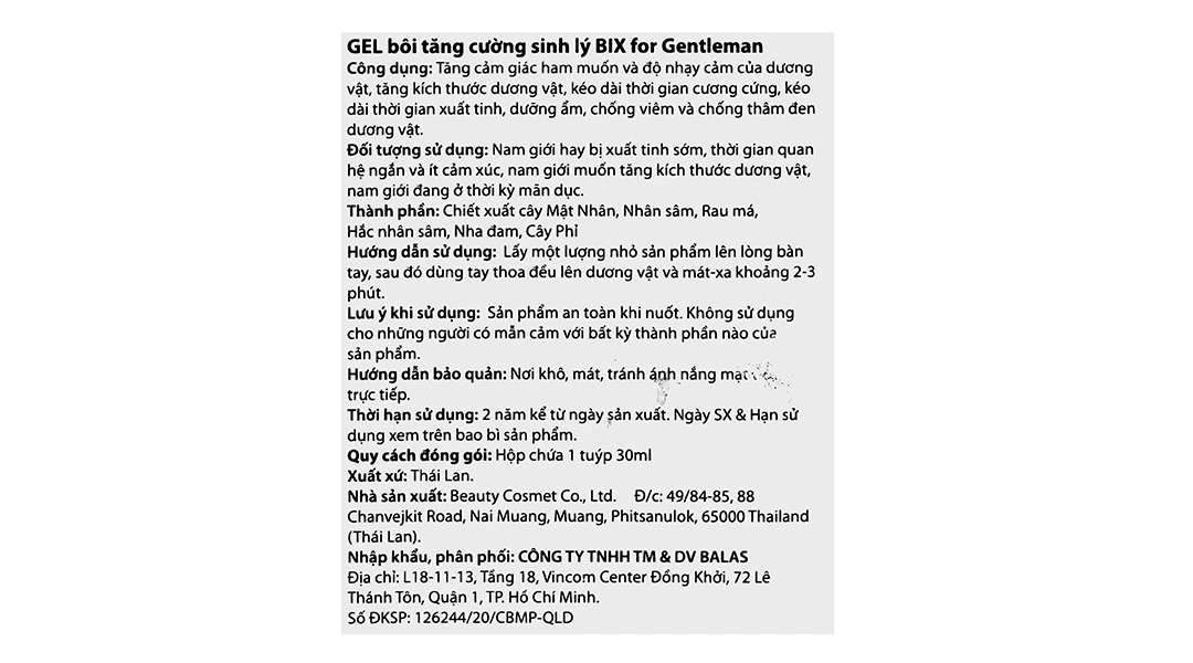 Gel bôi Bix For Gentleman dưỡng ẩm hỗ trợ sinh lý nam tuýp 30ml - 4