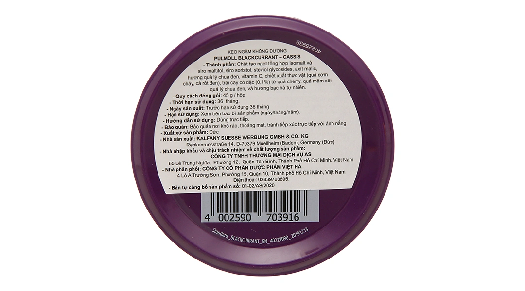 Kẹo ngậm Pulmoll Blackcurrant Cassis hộp 45g - 2