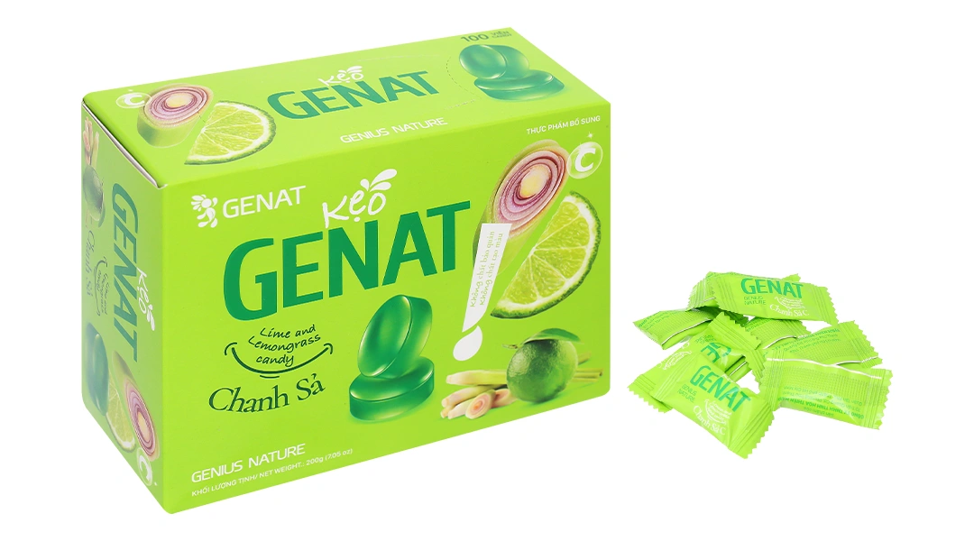 Kẹo Ngậm Chanh Sả Genat hộp 100 viên - 