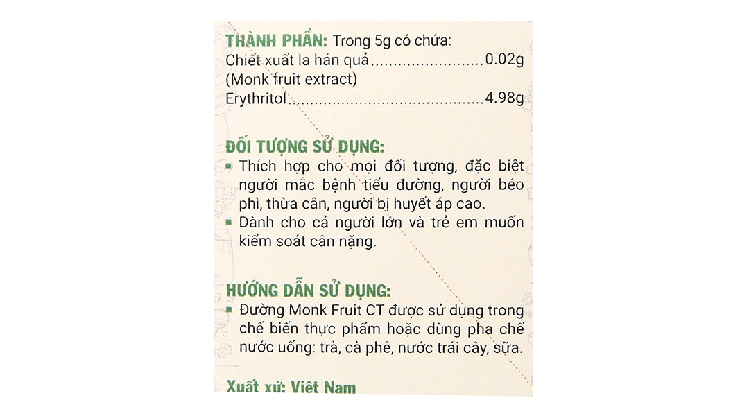 Đường Monk Fruit Ct Hộp 20 Gói x 5G - 4