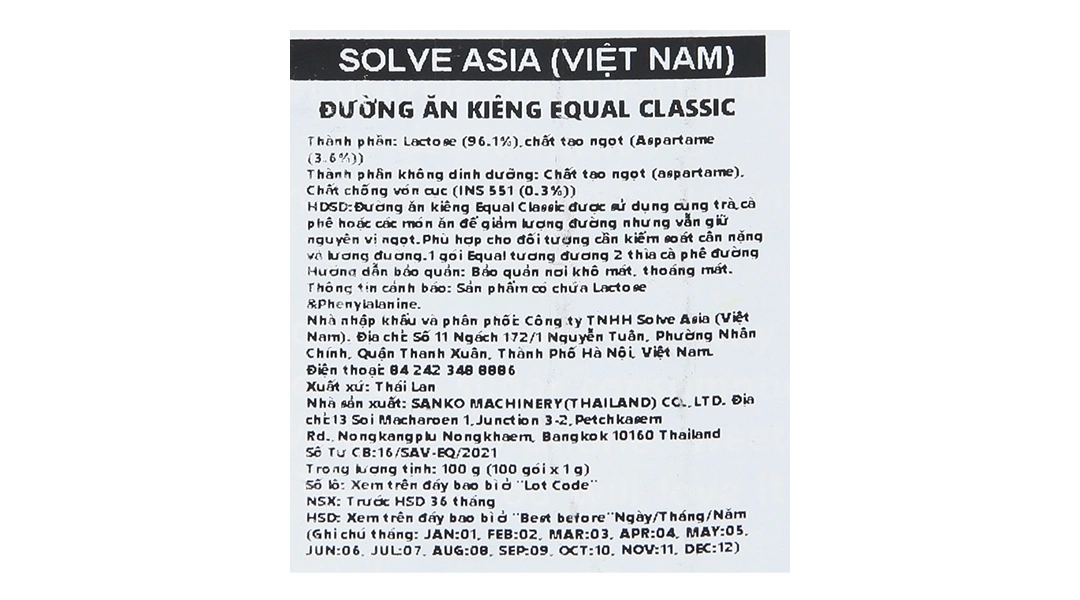 Đường Ăn Kiêng Equal Classic Zero Calorie Sweetener hộp 100 gói x 1g - 5