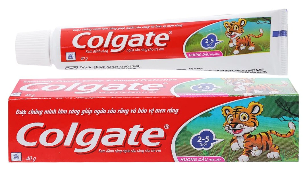 Kem đánh răng cho bé từ 2 - 5 tuổi Colgate Tiger hương dâu tuýp 40g - 