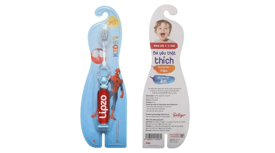 Bàn chải đánh răng Lipzo Kids lông mềm cho bé 1 - 5 tuổi (vỉ 1 cây) - 