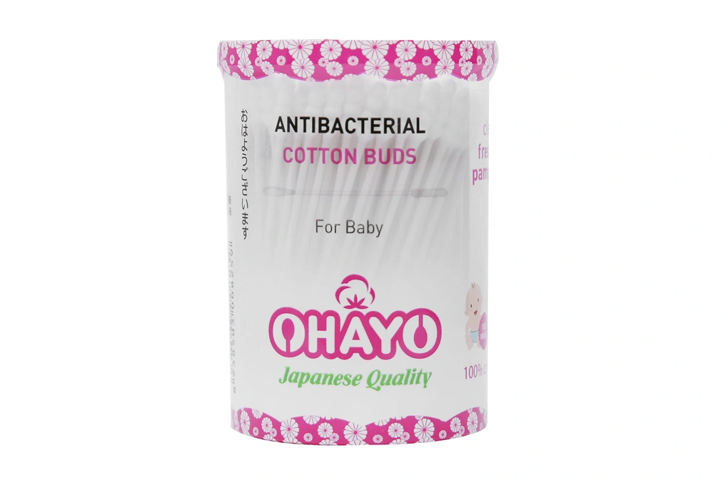 Tăm bông trẻ em Ohayo JP02 đầu xoắn/tròn hũ 160 que - 1
