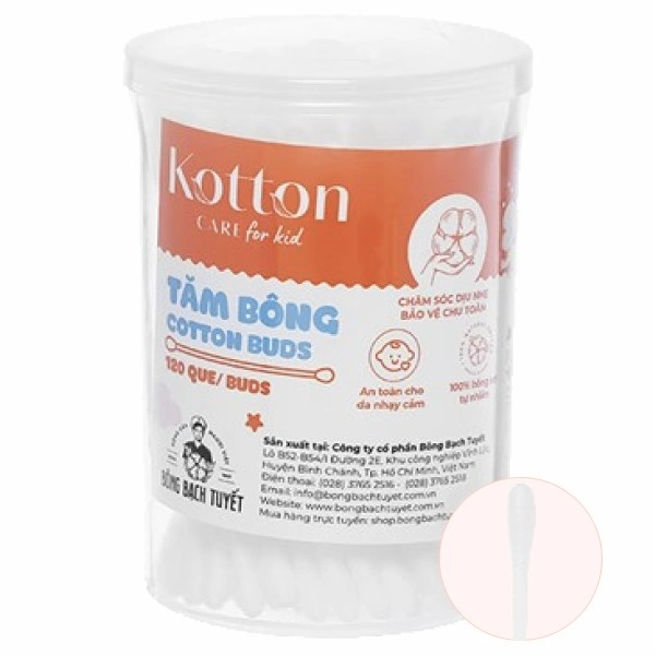 Tăm bông trẻ em Kotton Care For Kid đầu tròn hũ 120 cây - 