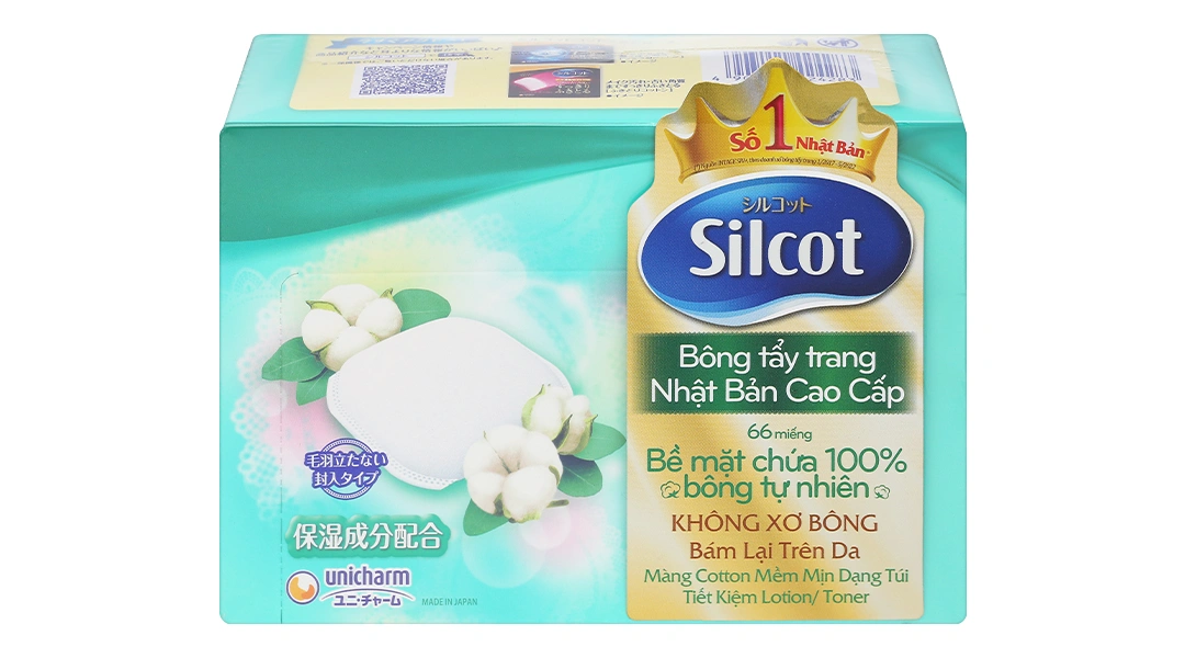 Bông tẩy trang Unicharm Silcot cao cấp mềm xốp, êm ái hộp 66 miếng - 2