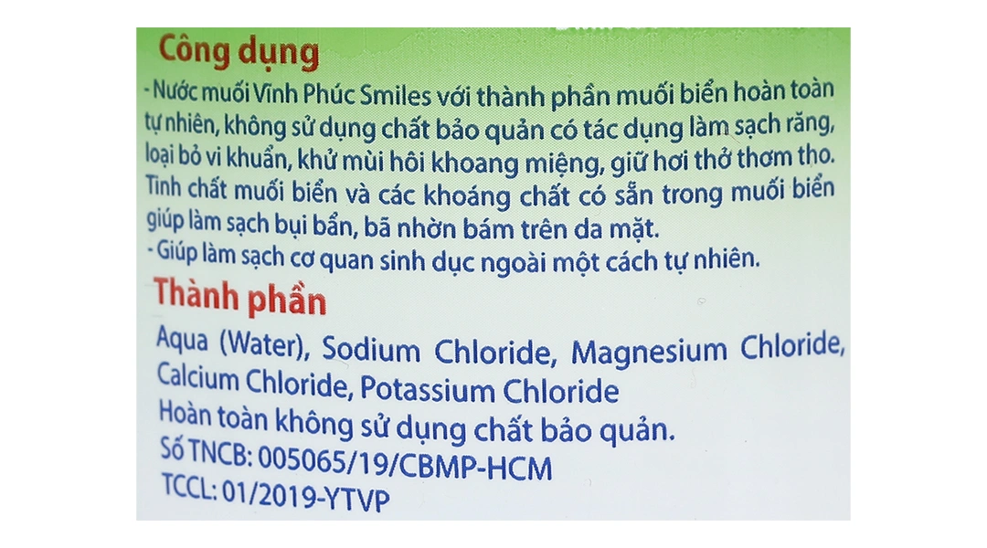 Nước muối Vĩnh Phúc Smiles sạch răng, giữ hơi thở thơm tho chai 1000ml - 2