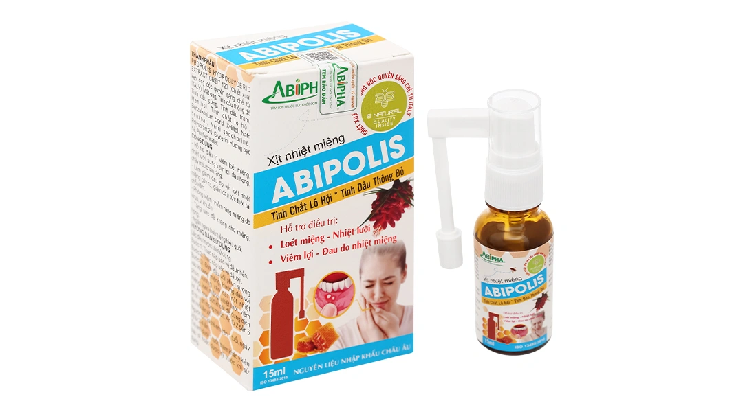 Xịt nhiệt miệng Abipolis hỗ trợ giảm loét miệng, viêm lợi (1 chai x 15ml) - 