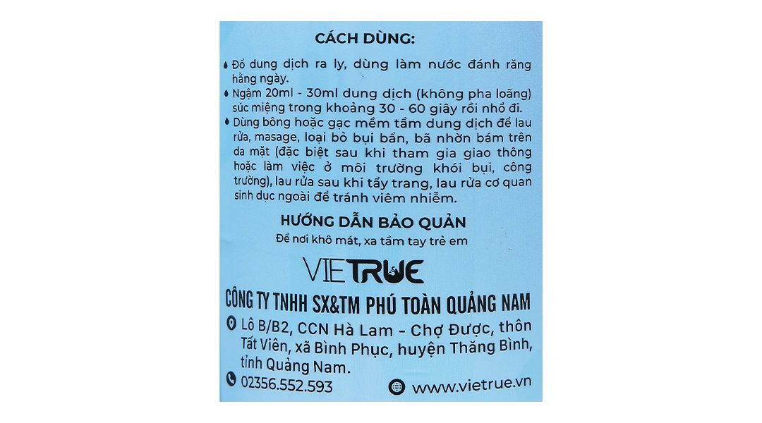 Nước muối Vietrue sát khuẩn, súc miệng chai 500ml - 12