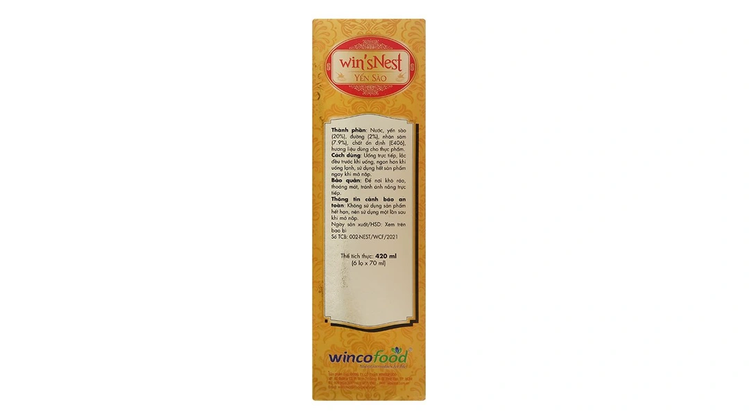 Yến Sào Win'snest Nhân Sâm Nguyên Chất Ít Đường Hộp 420Ml (6 Lọ x 70Ml) - 3