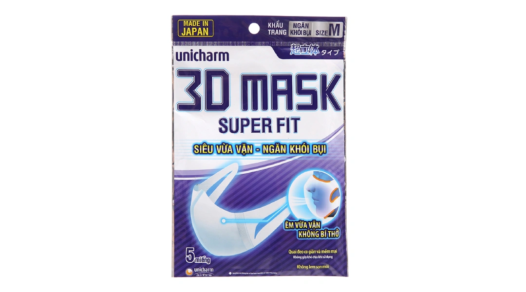 Khẩu trang y tế 3D Mask Super Fit 2 lớp màu trắng size M gói 5 cái - 