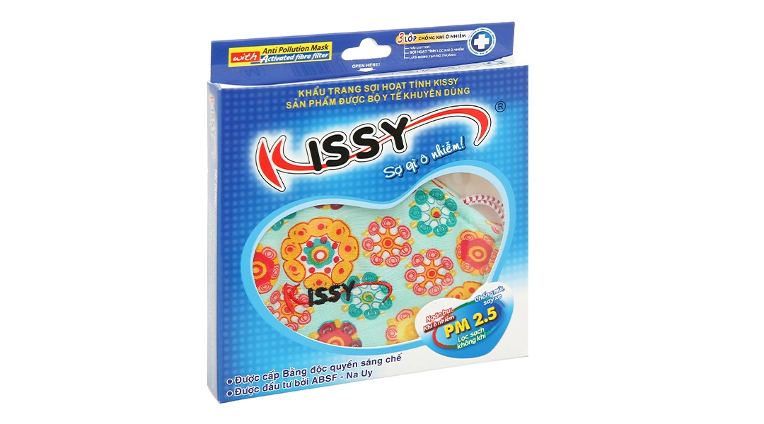 Khẩu trang vải Kissy 3 lớp có họa tiết size M hộp 1 cái - 