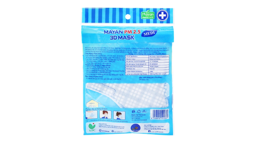 Khẩu trang y tế Mayan PM 2.5 3D Mask 4 lớp màu trắng size M gói 5 cái - 1