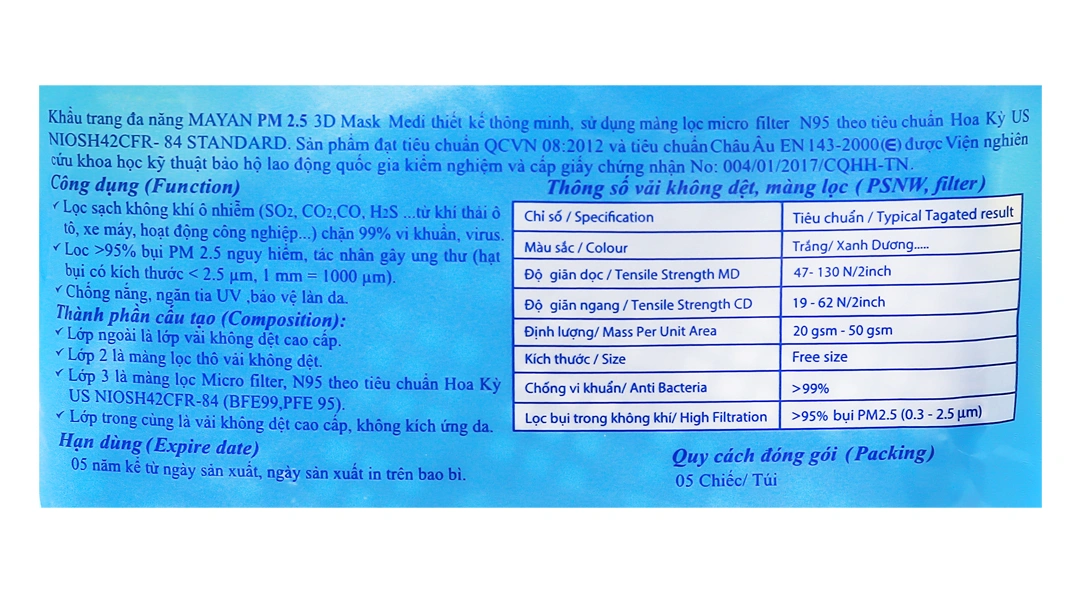 Khẩu trang y tế Mayan PM 2.5 3D Mask 4 lớp màu trắng size M gói 5 cái - 2