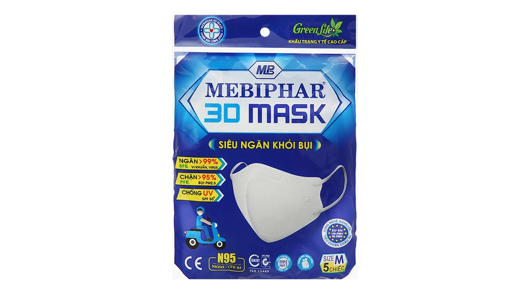 Khẩu trang y tế Mebiphar 3D Mask N95 màu trắng size M gói 5 cái - 2