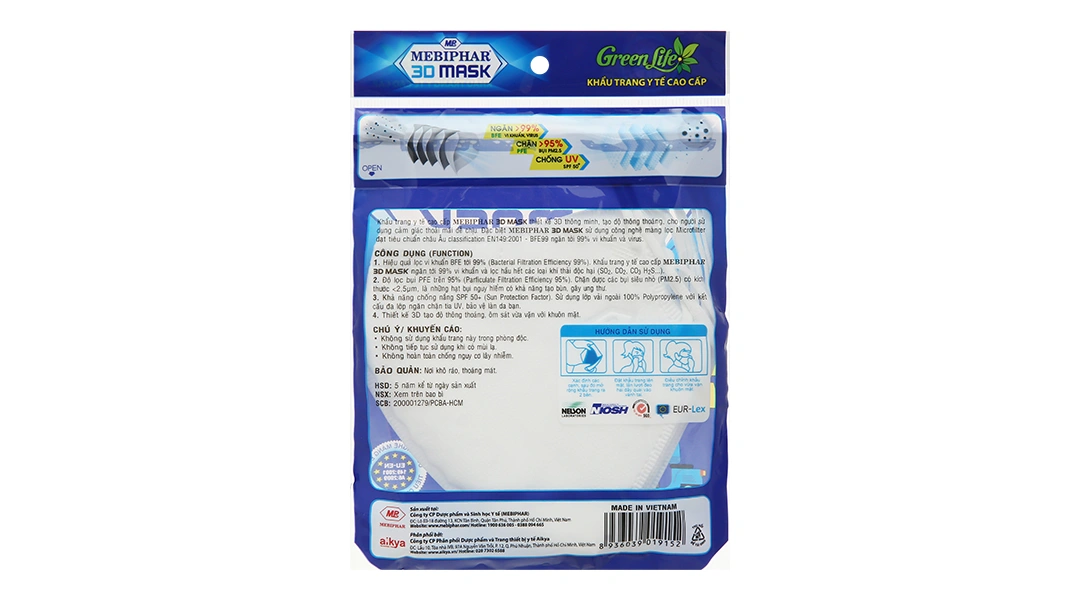 Khẩu trang y tế Mebiphar 3D Mask N95 màu trắng size M gói 5 cái - 4