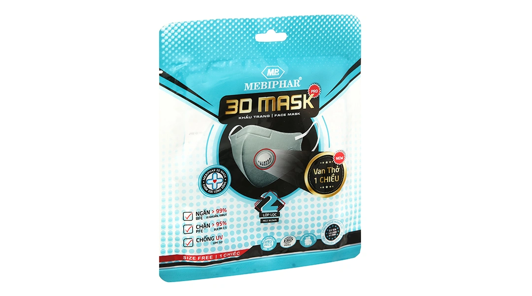 Khẩu trang y tế Mebiphar 3D Mask Pro màu trắng gói 1 cái - 