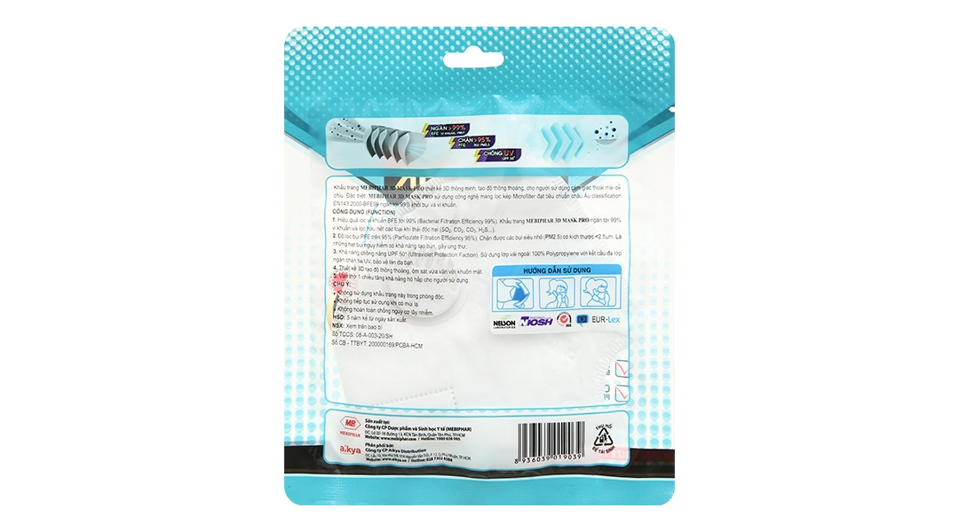 Khẩu trang y tế Mebiphar 3D Mask Pro màu trắng gói 1 cái - 1