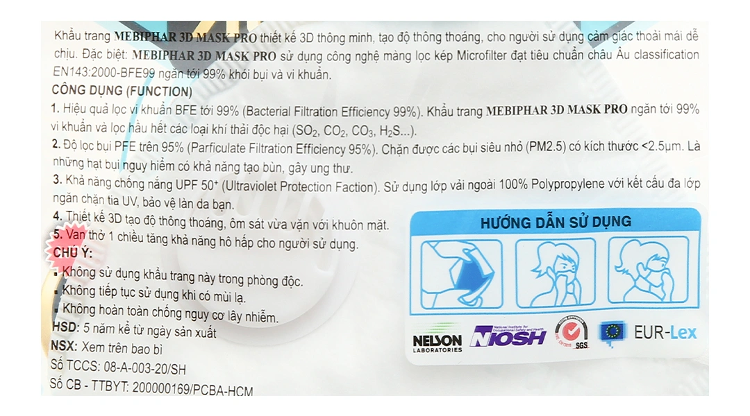 Khẩu trang y tế Mebiphar 3D Mask Pro màu trắng gói 1 cái - 2