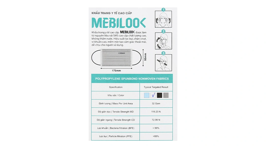 Khẩu trang y tế Mebilook 3 lớp màu trắng hộp 40 cái - 6