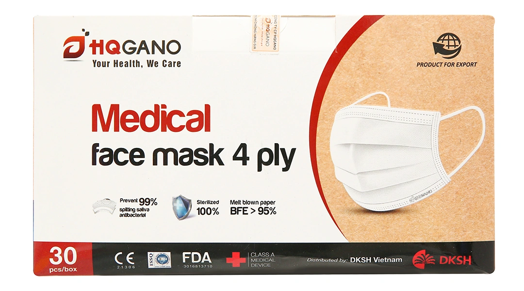Khẩu trang y tế HQGano 4 lớp màu trắng hộp 30 cái - 1