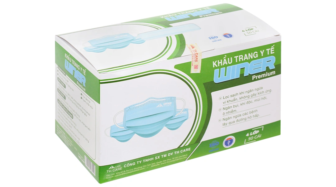 Khẩu trang y tế Winer 4 lớp màu xanh hộp 50 cái - 