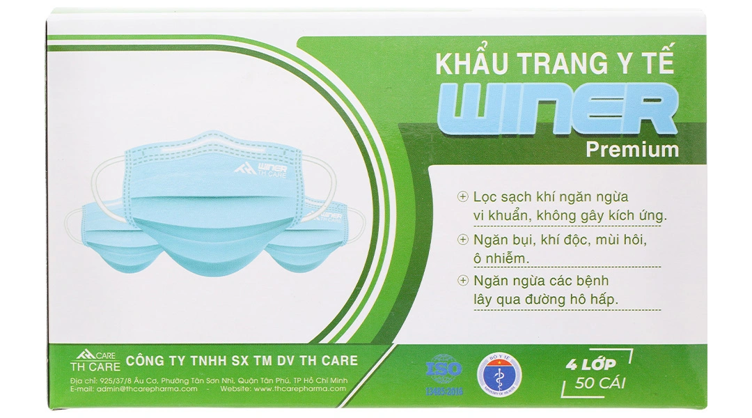 Khẩu trang y tế Winer 4 lớp màu xanh hộp 50 cái - 2
