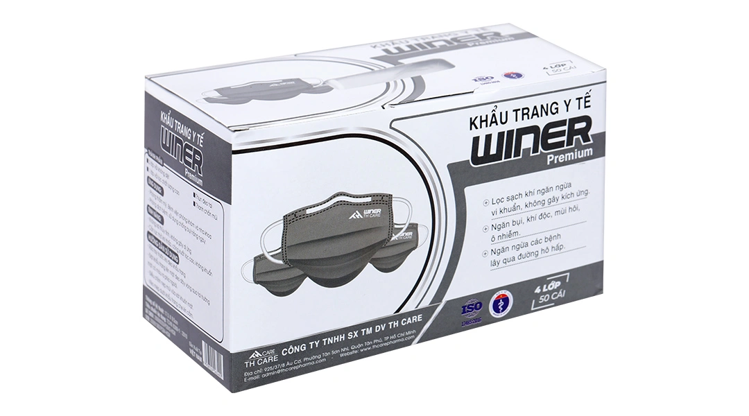 Khẩu trang y tế Winer 4 lớp màu xám hộp 50 cái - 9