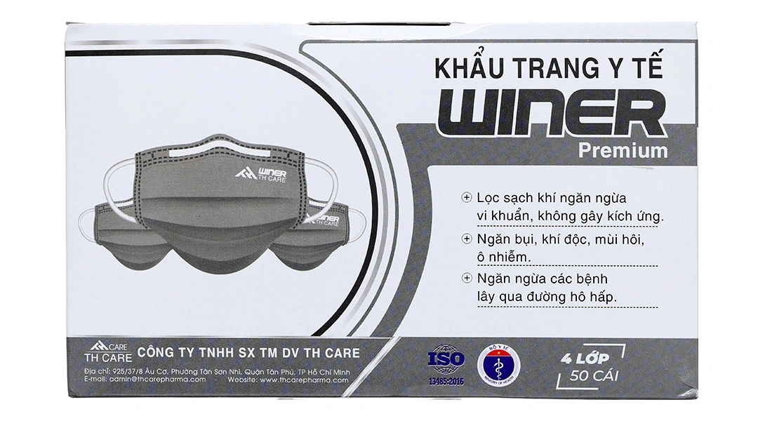 Khẩu trang y tế Winer 4 lớp màu xám hộp 50 cái - 10