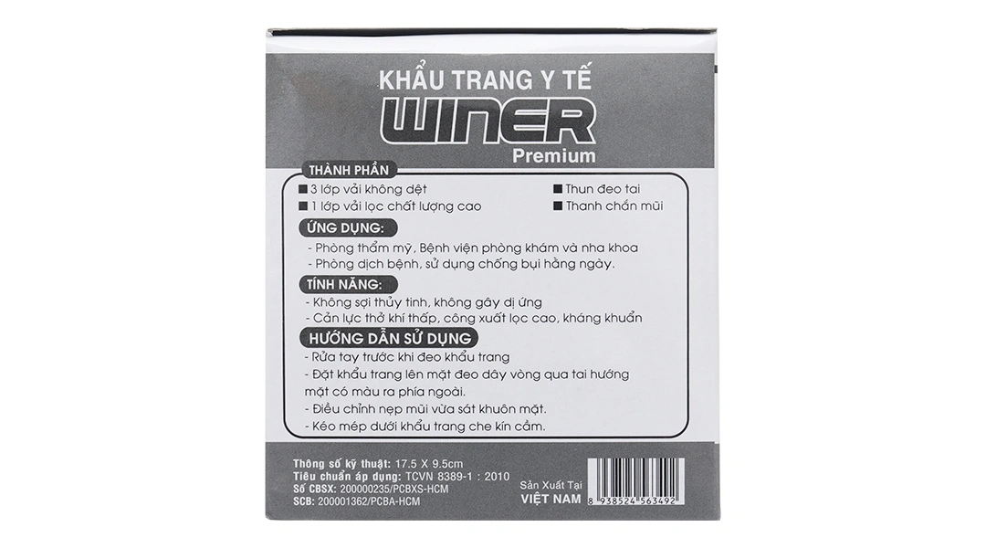 Khẩu trang y tế Winer 4 lớp màu xám hộp 50 cái - 11