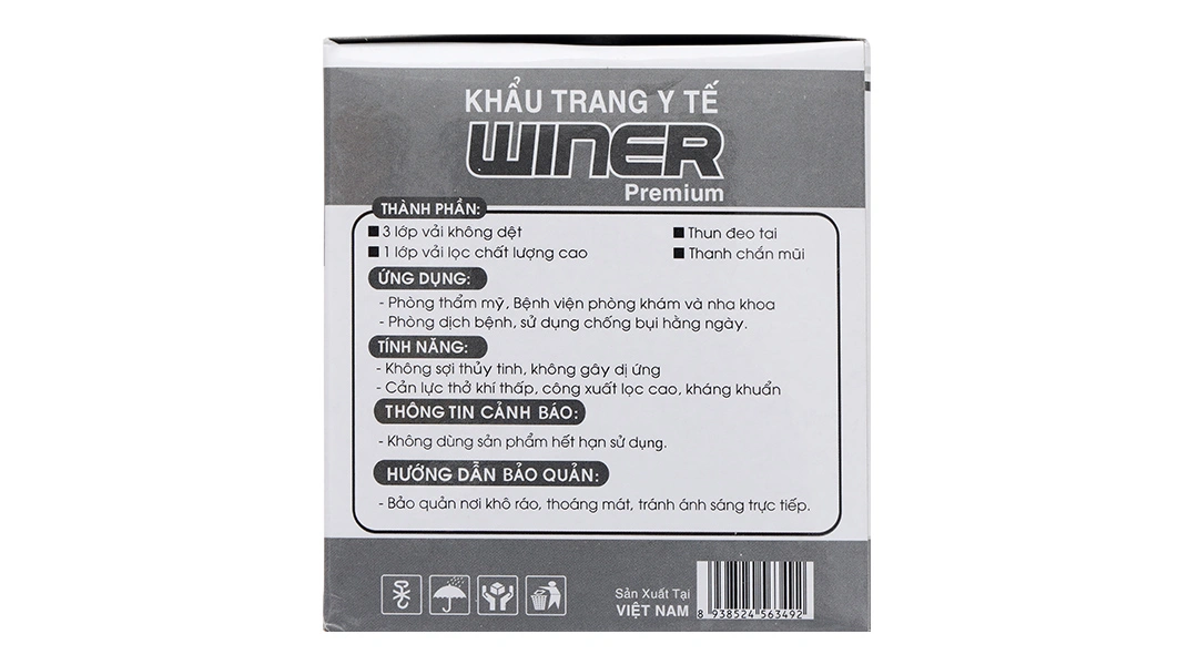 Khẩu trang y tế Winer 4 lớp màu xám hộp 50 cái - 12