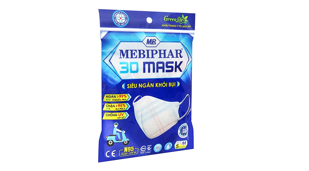 Khẩu trang y tế Mebiphar 3D mask có họa tiết size M gói 5 cái - 