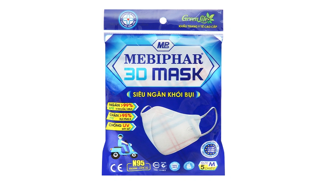 Khẩu trang y tế Mebiphar 3D mask có họa tiết size M gói 5 cái - 1