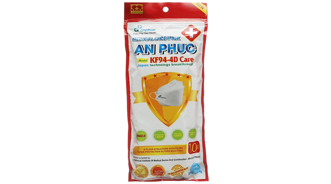 Khẩu trang y tế An Phúc KF94-4D Care màu trắng gói 10 cái - 