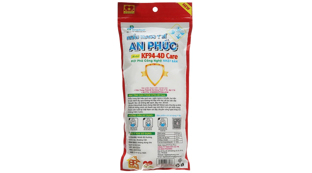 Khẩu trang y tế An Phúc KF94-4D Care màu trắng gói 10 cái - 1