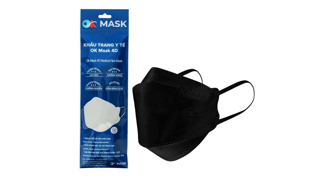 Khẩu trang y tế OK Mask 4D 3 lớp màu đen gói 6 cái - 
