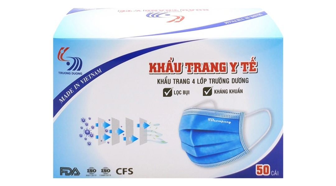 Khẩu trang y tế Trường Dương 4 lớp màu xanh hộp 50 cái - 