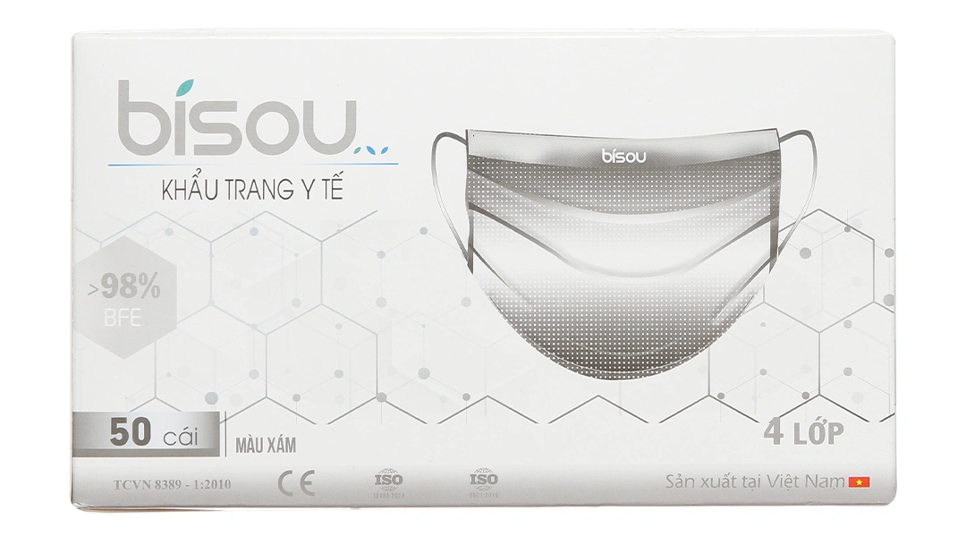 Khẩu trang y tế Bísou 4 lớp màu xanh hộp 50 cái - 13