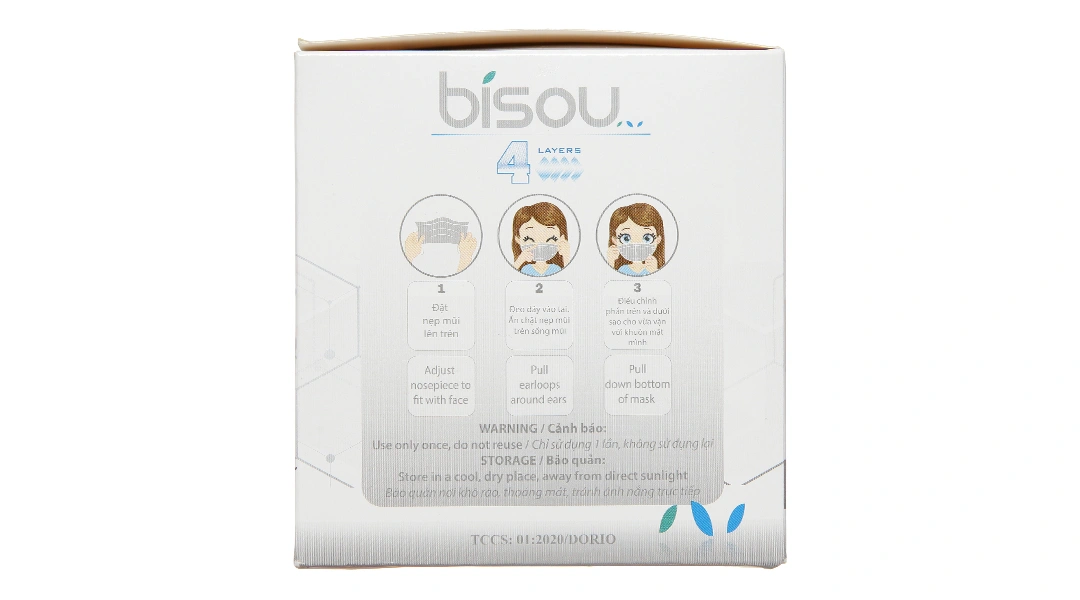 Khẩu trang y tế Bísou 4 lớp màu xanh hộp 50 cái - 15