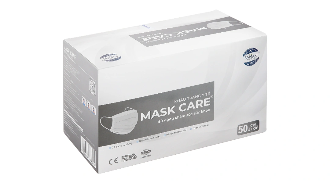 Khẩu trang y tế Mask Care 4 lớp màu xám hộp 50 cái - 