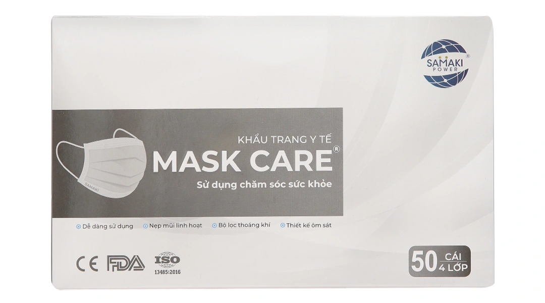Khẩu trang y tế Mask Care 4 lớp màu xám hộp 50 cái - 1