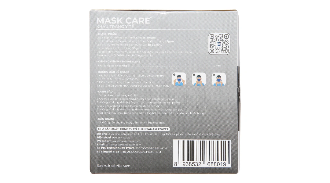 Khẩu trang y tế Mask Care 4 lớp màu xám hộp 50 cái - 2