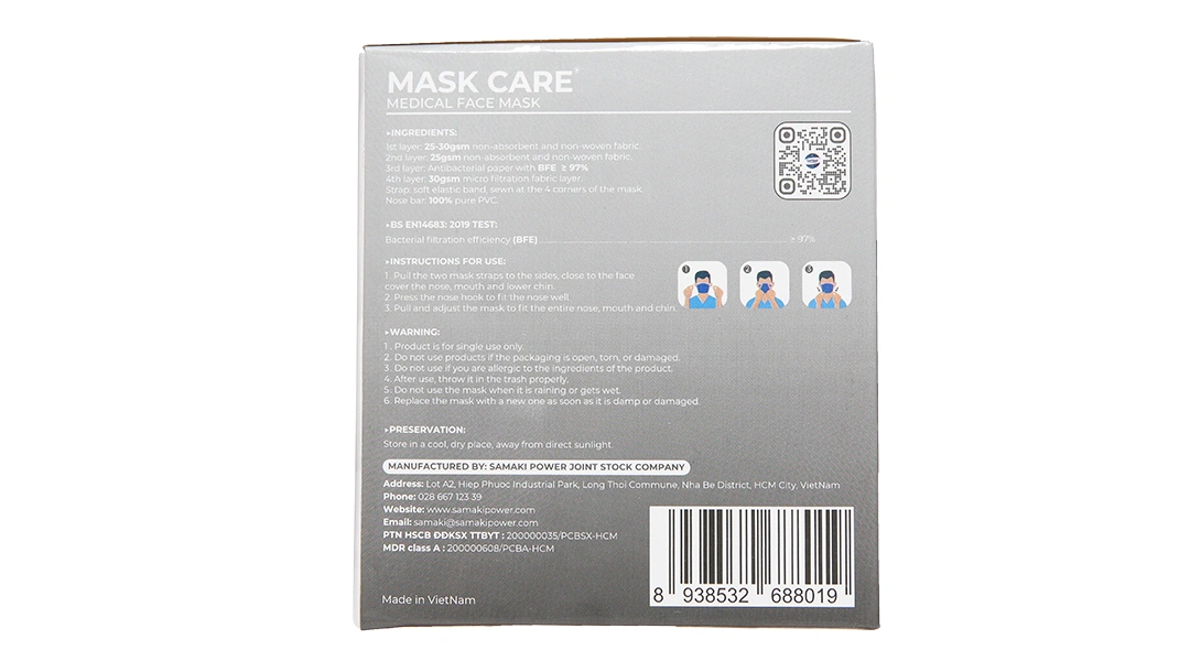 Khẩu trang y tế Mask Care 4 lớp màu xám hộp 50 cái - 3